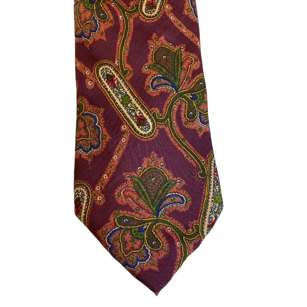 Vtg Hugo Boss Mens Jacobean Floral Necktie Purple Green